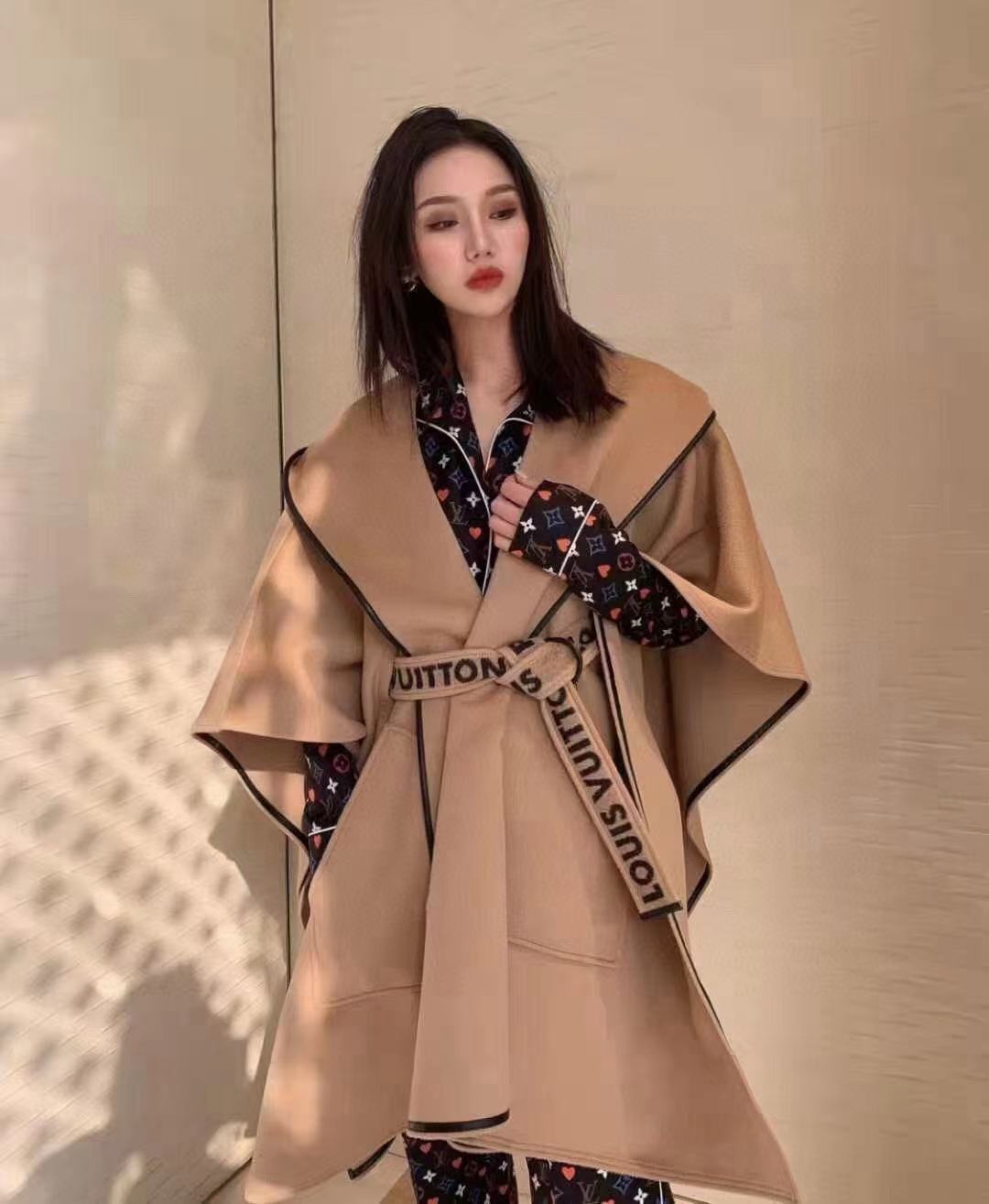 LV Hooded cape coat with belt